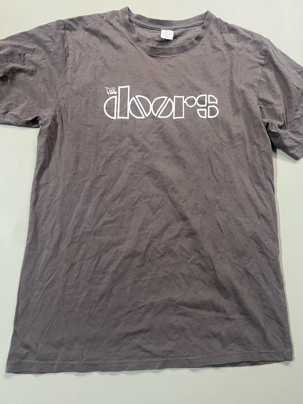 The Doors Logo Graphic T-Shirt Gray Size Large Rock Band Short Sleeve Tee